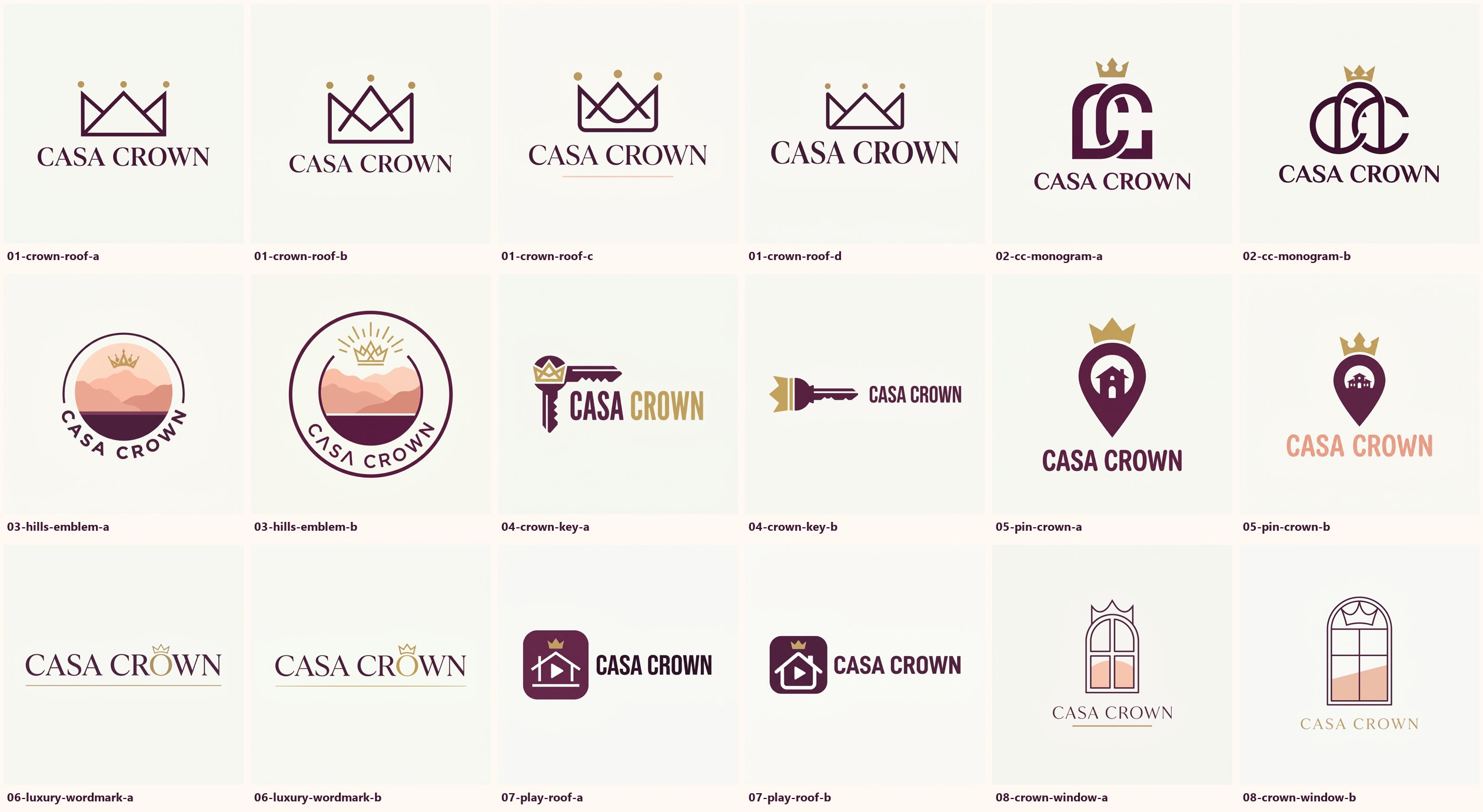 All Casa Crown logo concepts on one sheet